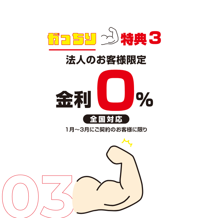法人のお客様限定 金利0%（全国対応）1月〜3月にご契約のお客様に限り